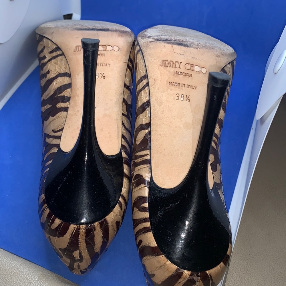 Jimmy Choo Python Zebra Black Patent Leather Heels - image 6